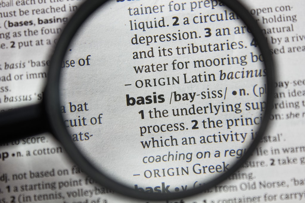 Basis – The underlying support or foundation for an idea, argument, or process.