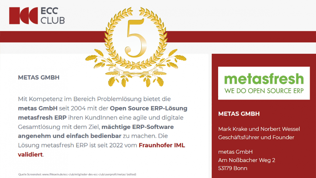 metas GmbH ist seit 2017 Teil der ECC Club Köln Community